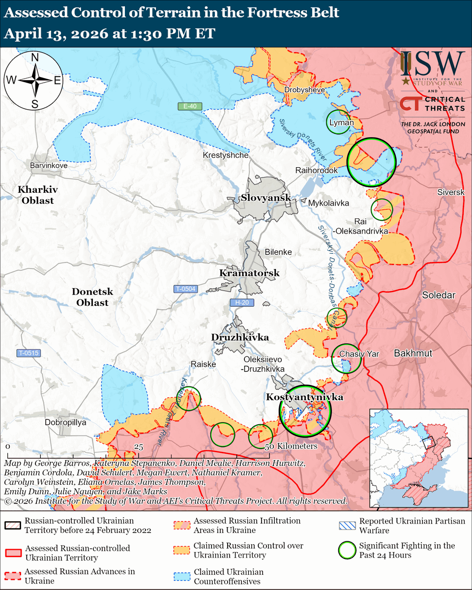 TheStudyofWar's tweet photo. NEW: The Kremlin is downplaying Viktor Orban’s election defeat as Russia loses a key European ally.

Other Key Takeaways:

An open-source analysis of Russian contract recruitment reports that Russian recruitment continues to decline as battlefield casualties rise, consistent with other indicators of Russian recruiting and manpower challenges that ISW has observed.

Russian and Ukrainian officials issued competing Orthodox Easter ceasefire violation accusations, demonstrating the challenges of implementing a sustainable ceasefire without clearly defined terms, monitoring mechanisms, and dispute resolution mechanisms.

Kremlin officials may be continuing to set rhetorical conditions to engage in operations in the airspace of Finland and the Baltic states.

Ukrainian forces recently advanced in the Slovyansk direction. Russian forces recently advanced in the Oleksandrivka direction.    

Ukrainian forces may have continued their long-range strike campaign against Russian defense industrial infrastructure. Russian forces launched 98 drones against Ukraine.
