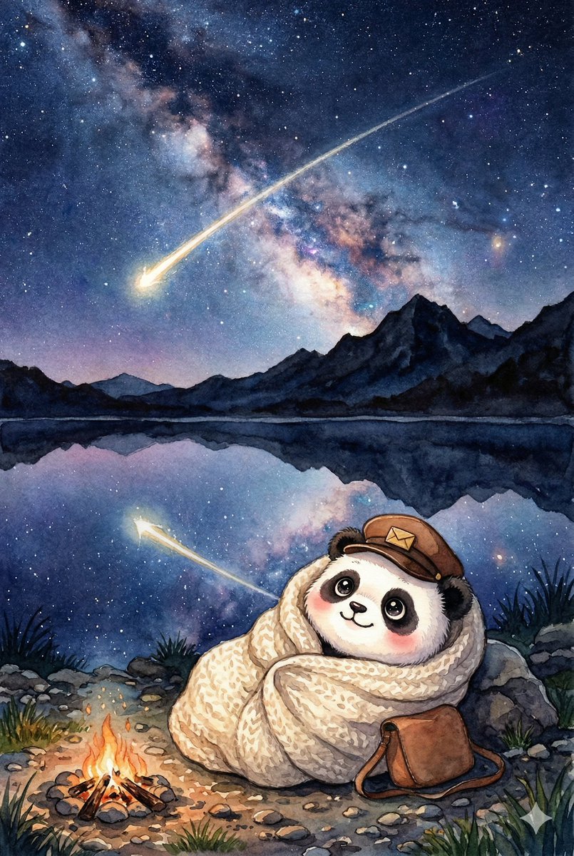 Panda_Studio_Ai's tweet image. もうふに くるまって、ポルは よぞらを みあげました。
おほしさまが いっぱいです。
きょう あった みんなの かおが、うかんできました。

#パンダ #panda #パンダ絵本 #てがみをとどけに