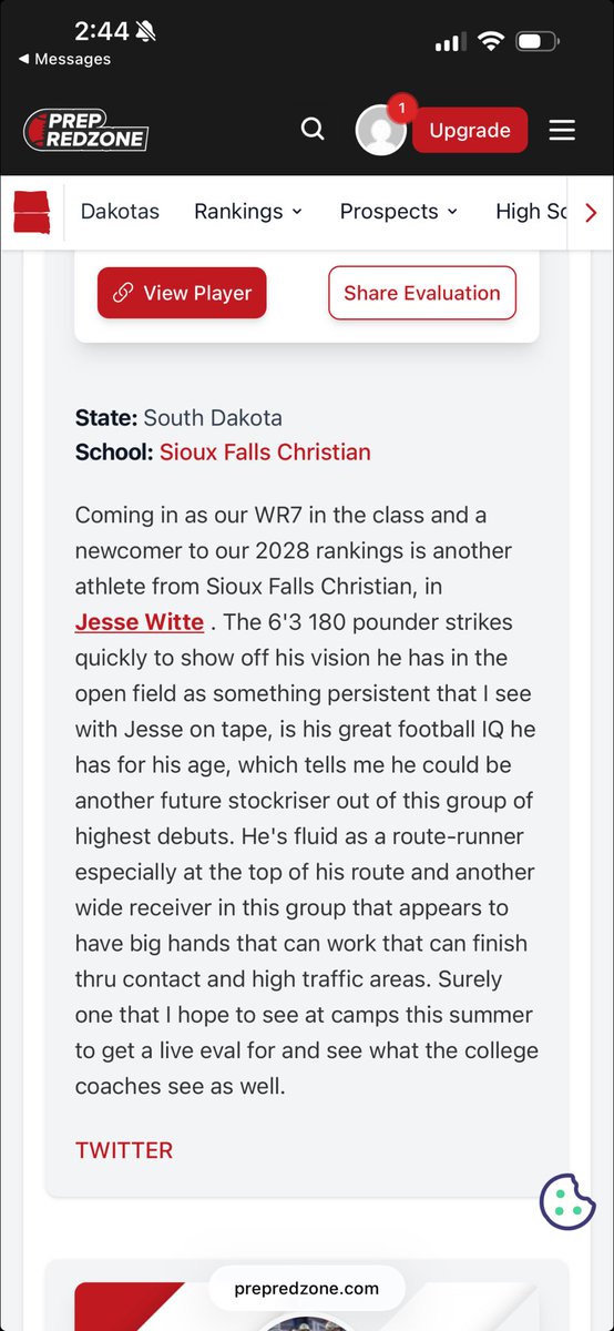JesseWitte16's tweet photo. Thank you @WahlScouting and @PrepRedzoneDAK for the write up! https://t.co/JsZ43dZvX3