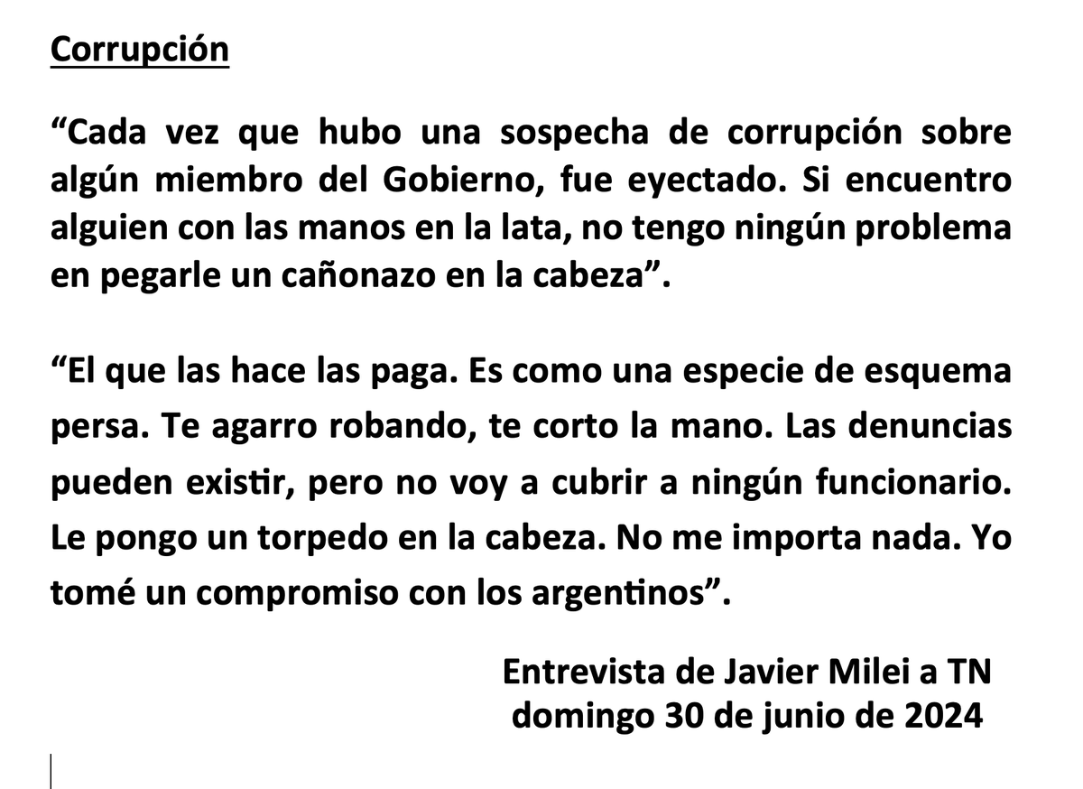 Para entender el daño reputacional que están provocando los casos de corrupción y la actitud de Milei frente a ellos, solo basta repasar algunas de las cosas que decía Milei en Julio de 2024 sobre el tema, para ver el dramático contraste que se refleja hoy del mismo protagonista.