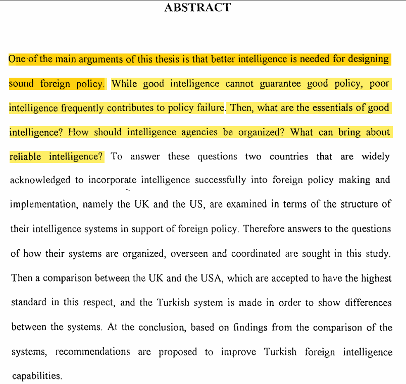 the Master's thesis of Türkiye's Minister of Foreign Affairs Hakan Fidan.