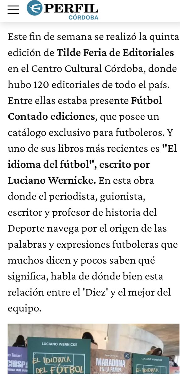 Gracias <a href="/MJVillalobo/">Marcos J. Villalobo ⭐️⭐️⭐️</a>  por la mención de El Idioma del fútbol, el libro de <a href="/LucianoWernicke/">Luciano Wernicke</a> y novedad de Fútbol Contado. 

👇 perfil.com/noticias/cordo…