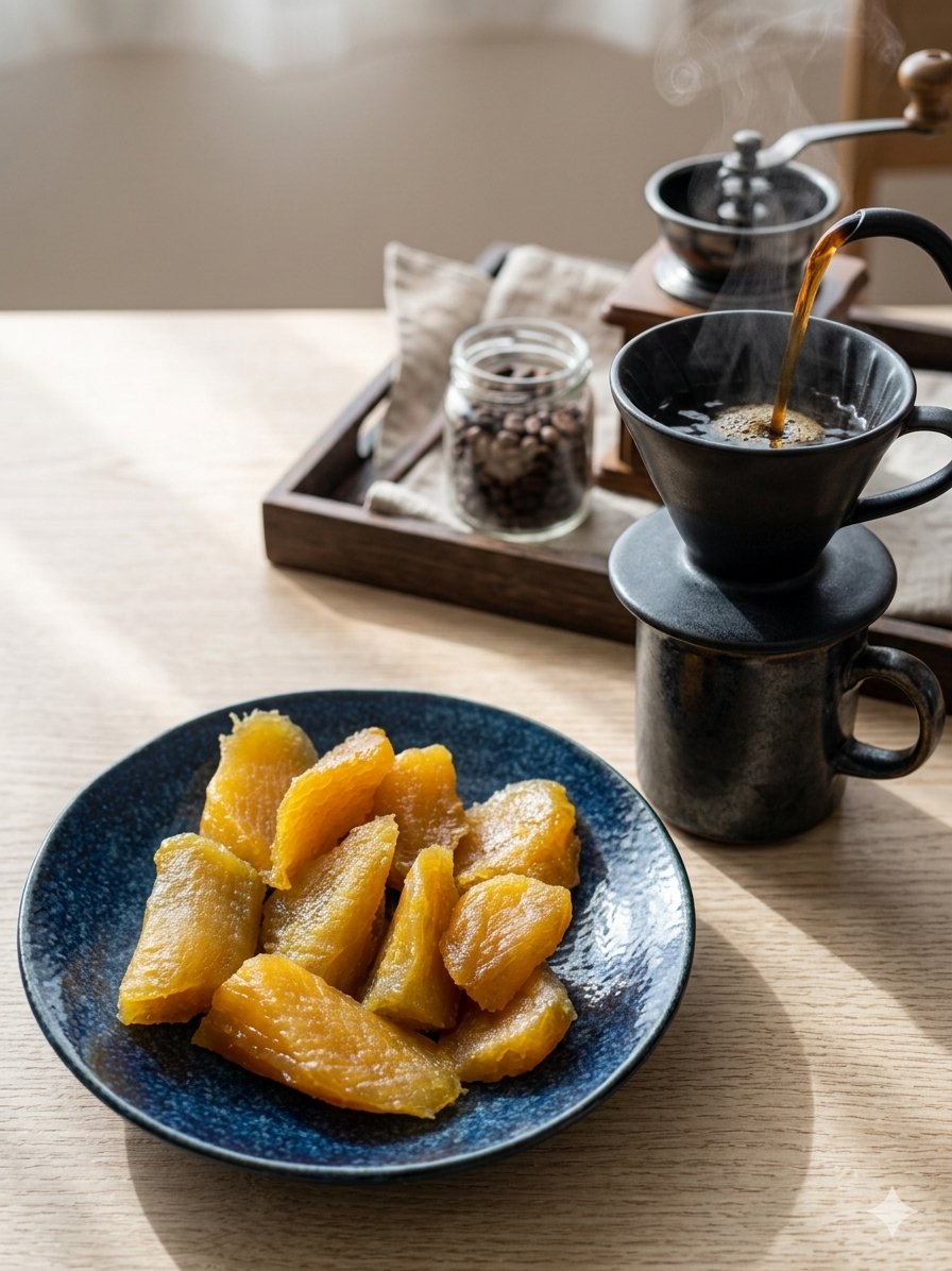 hamakishoten's tweet image. Day 4/365.
Perfect pairing alert. ☕️
Try Hoshi-imo with black coffee or green tea. The rich sweetness perfectly balances the bitterness. It’s an exquisite Japanese-style snack time.
#Hoshiimo #CoffeeTime #Snack #JapaneseFood
