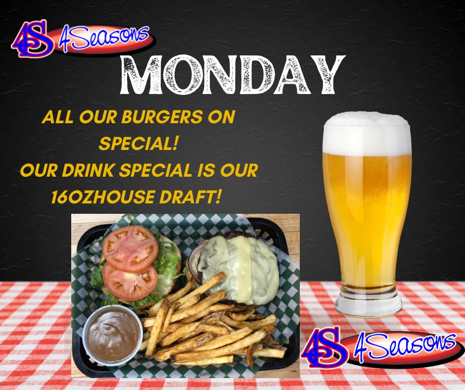 What a Monday at 4Seasons! 🍔🍺🏒🏀⚾

The last week of the NHL regular season is here with playoff spots and seeding still up for grabs… and for Leafs fans, maybe just a little hope they can still finish in the bottom five 😎

The NBA regular season is done, the play-in games