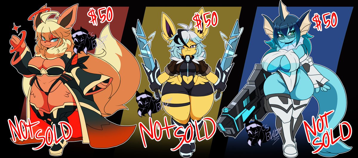 CSBluze's tweet photo. MMORPG Eeveelution OC adopts - (Phantasy star online 2 ) 
📷Buy for $50 
 Reply to buy- 
-------------------------------------
$100 bonus - you can get anything you need for the character. so like a refsheet with different views or feral versions.  
 #adoptables #pokemon #Flareon #Jolteon #Vaporeon
Support: https://t.co/mM7iwnf0Wg