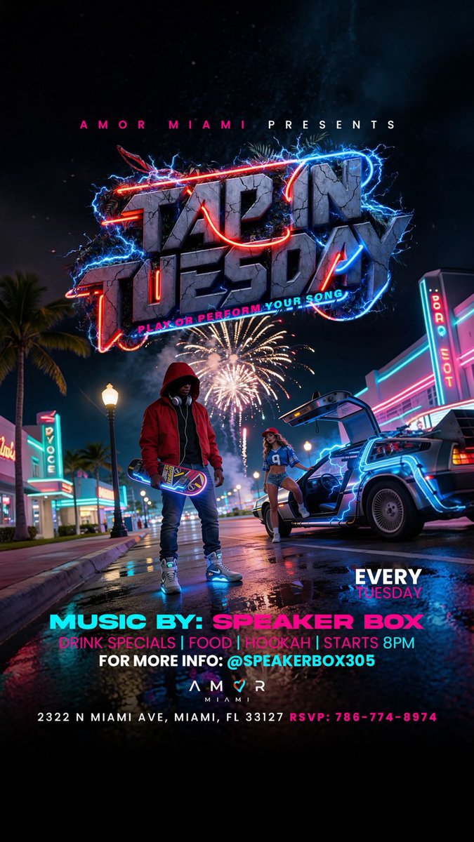 If You’re Outside In Da Yamz This $2uesday!! Sign up for performance/ play your song
What to expect:
• Live Club Spins 
• Live performances 
• Real-time feedback 
• Industry networking 
• Bottle service 
• Drink Specials 
• Hookah
📍 2322 N Miami Ave, Wynwood