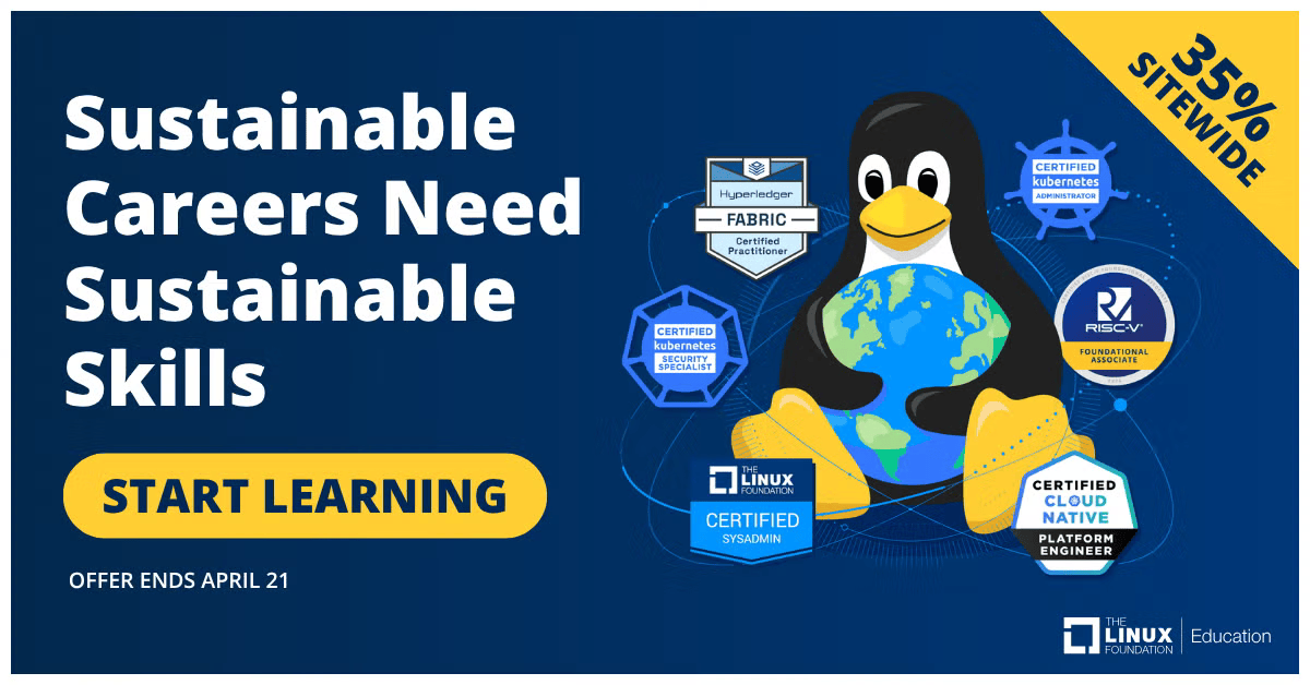 lfdecentralized's tweet photo. #OpenSource Powers the Planet. April 14–21, get 35% off sitewide with code EARTH26 to build technical skills with @linuxfoundation Education.
Trainings: #HyperledgerFabric LFS270 and HFCP #Besu Certified Professional BCP
🔗 https://t.co/az2cBQ72fK
#LFDecentralizedTrust https://t.co/adjqaahIuk