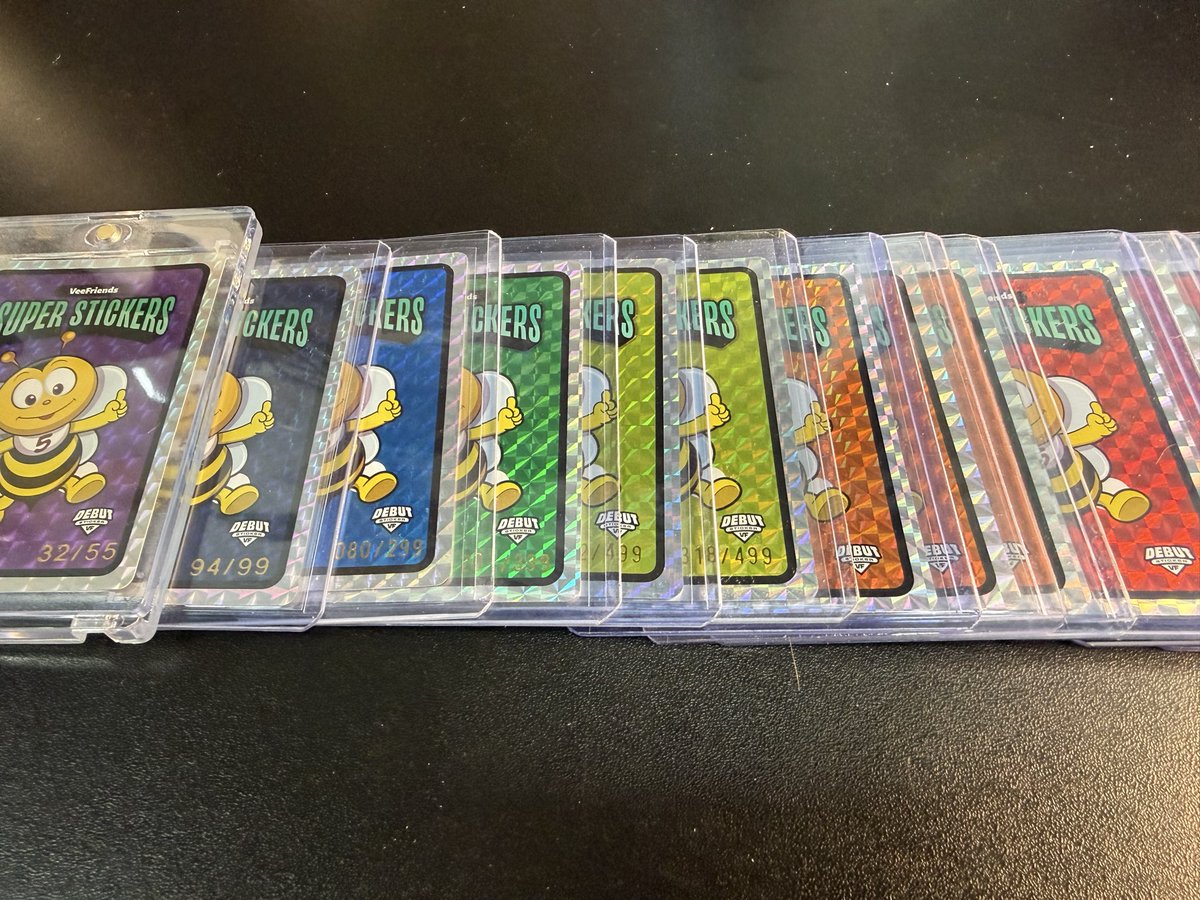 First almost rainbow in collecting! Missing the 1/1s, but we’re good. :) Youngest son pulled the purple Gary Bee, an orange, and a red out of the 3 boxes we had. Thank you to sellers that parted with the others! <a href="/veefriends/">VeeFriends</a> <a href="/garyvee/">Gary Vaynerchuk</a>