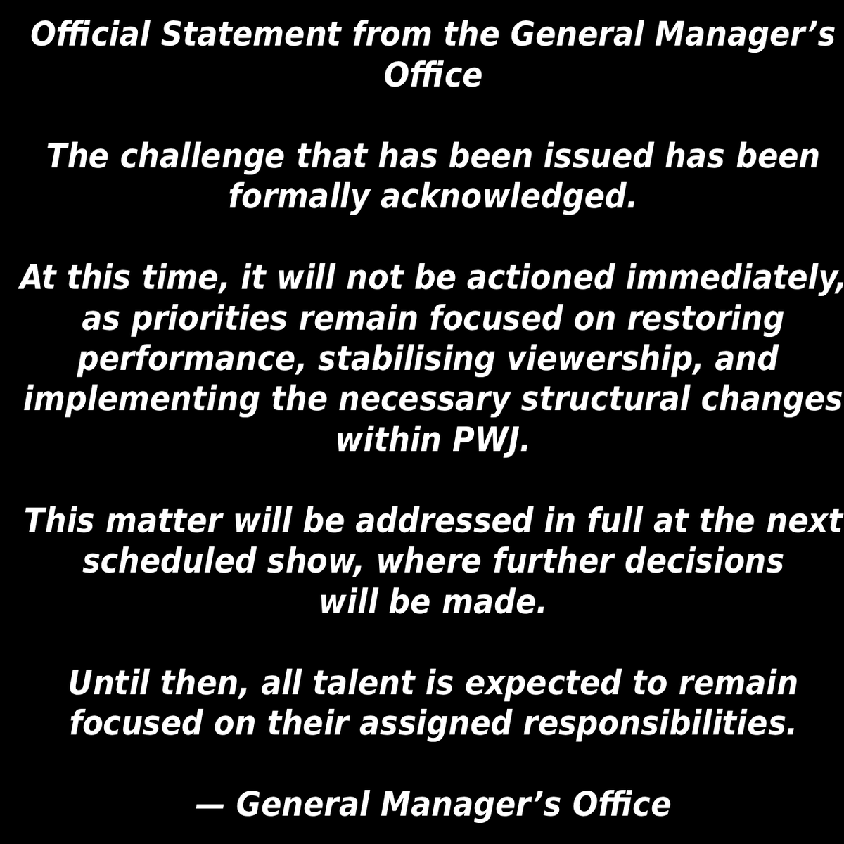 ProWJapan's tweet photo. Following Killaman Jaro getting on a spare commentary headset and making comments about the announcement of @ZackyQuinn being PWJ General Manager, Mr. Quinn has responded with the following statement https://t.co/JgBYFaV7yO