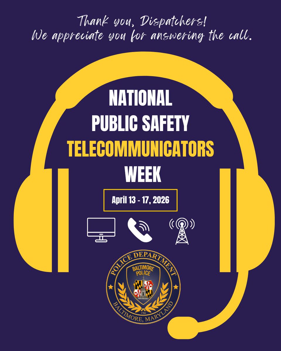 BaltimorePolice's tweet image. Happy National Public Safety Telecommunicators Week! 🎉 

This week, BPD would like to celebrate and thank our dedicated dispatchers &amp;amp; communications personnel, who are dedicated to serving our city every day.

Thank you for all that you do! #NPSTW #PublicSafety #ThankYou