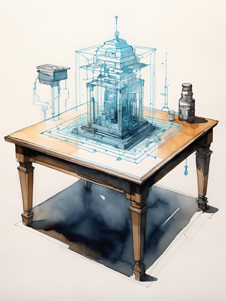 DachmanArt's tweet image. Tabletop Universe
#ArchitecturalArt #blueprints #futuristic #abstractarchitecture #designthinking #AI #aiart #watercolor #artdaily #modernart #inkart