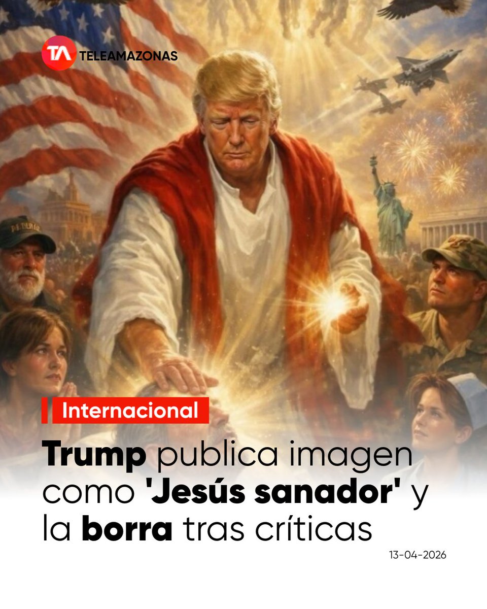 teleamazonasec's tweet image. #Internacional | Donald Trump genera polémica tras publicar una imagen de sí mismo como "Jesús sanador" creada con IA.
Lee los detalles aquí : f.mtr.cool/ropaxopcau