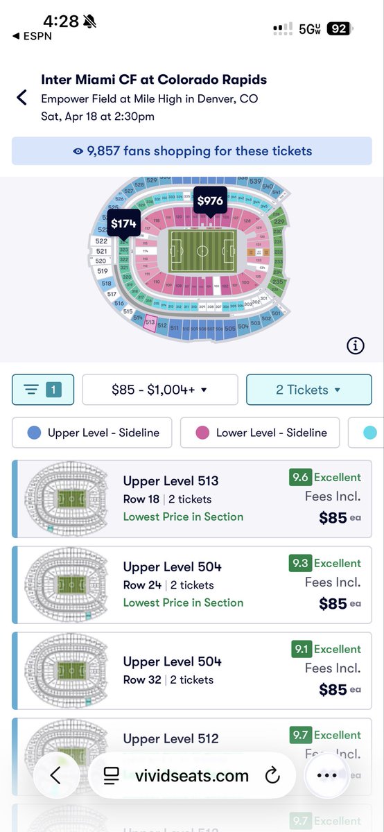 AaronAdelson's tweet photo. Right now two tickets to see the Nuggets in game 1 of the NBA playoffs versus the Timberwolves are cheaper than two tickets to see the Rapids play Miami in an MLS regular season game. https://t.co/7nJLMlYlUL