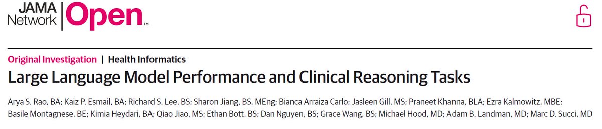 fperrywilson's tweet photo. 1/ New in JAMA Network Open: 21 frontier LLMs tested on 29 clinical vignettes that simulate real diagnostic workflows. Not just "what's the diagnosis" but the whole process. Differential, testing, final dx, management. 
The party line?  They're not ready for primetime. But I'm not so sure...