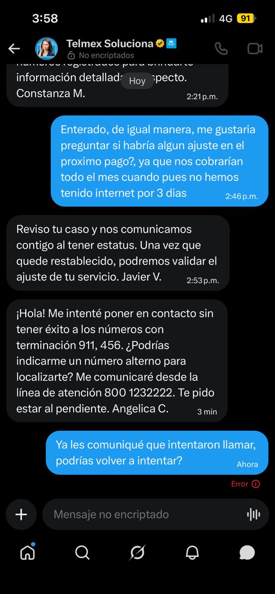 JDavidAS_'s tweet photo. @TELMEXSoluciona Quiero mandarles mensaje pero no puedo, de igual manera me comunicaron que no les han llamado https://t.co/9CHdsHtEok
