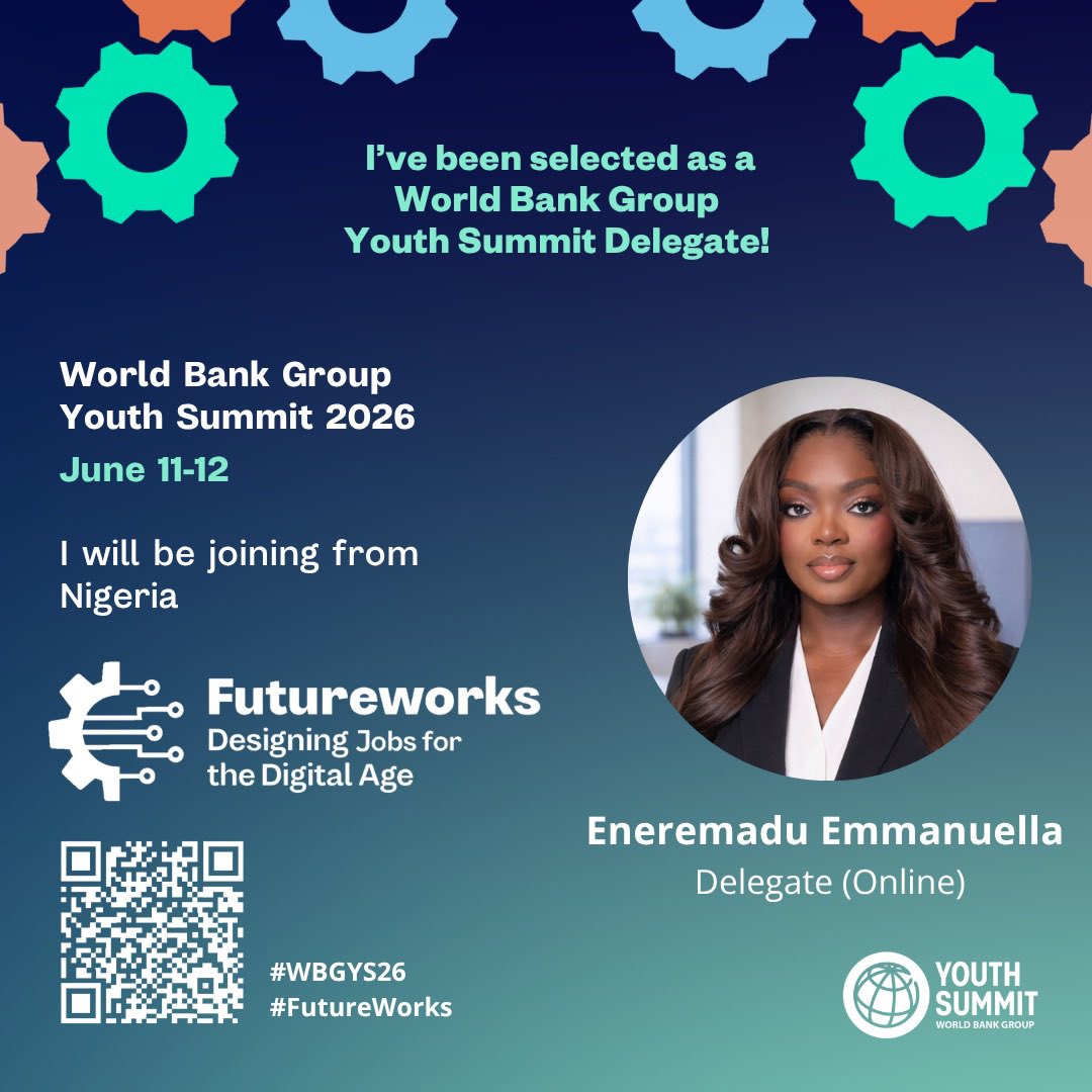 ellarh_e's tweet photo. As an optometrist and community health advocate.
“FutureWorks: Designing Jobs for the Digital Age”—a theme that resonates strongly with the need to create
#WBGYS26 #FutureWorks #GlobalHealth #YouthLeadership #Nigeria #HealthcareInnovation World Bank Group Youth Summit https://t.co/dD3fLMbpMs
