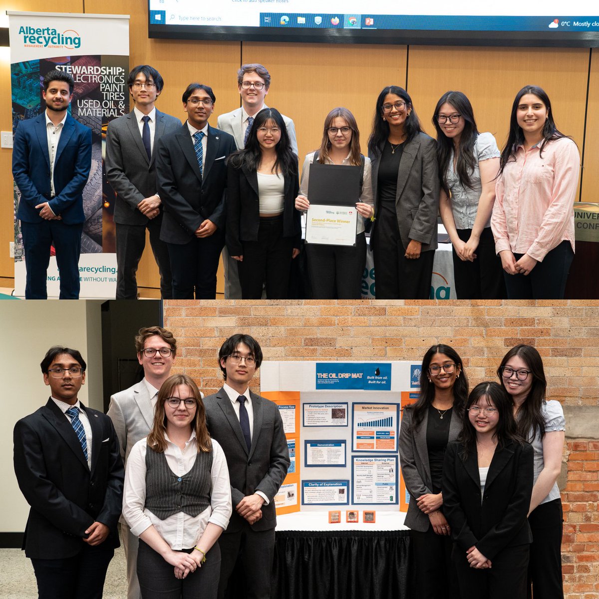 albertarecycle's tweet photo. Meet the second place winners from the Student Innovation Challenge: Team ARMAdillos! Their product is Oil Drip Mats: Built from Oil, Built for Oil. They're proposing a model built off of infrastructure that already exists and works; a product with a PLAN to be recycled again and again.

Learn more here! 👉 https://t.co/KDMNtLhhbf