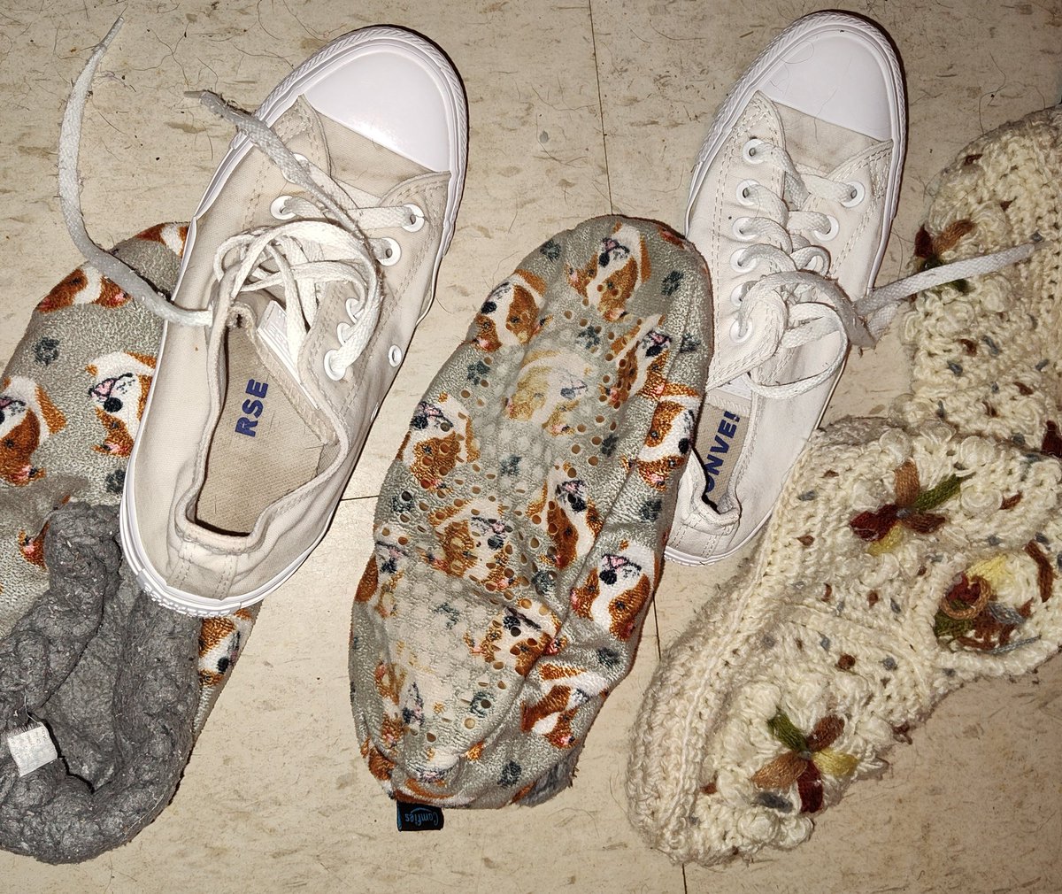 Check this out -- I have a pair of white canvas Converse shoes.  Over the past two years, I have washed them almost every time I do whites, usually without incident.  Last night I washed them and tossed them to the floor, along with a couple pairs of booties.  For the third time