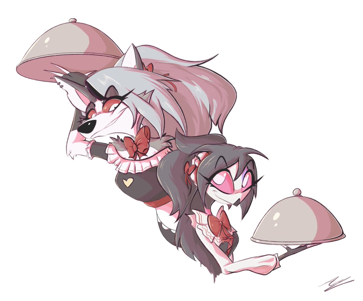 AdamClowery's tweet image. Café Maid Sisters. ☕️🐺🦉☕️

#HelluvaBoss #HelluvaBossFanart #Artwork #Drawing #Loona #Octavia #CafeMaid #Hellaverse