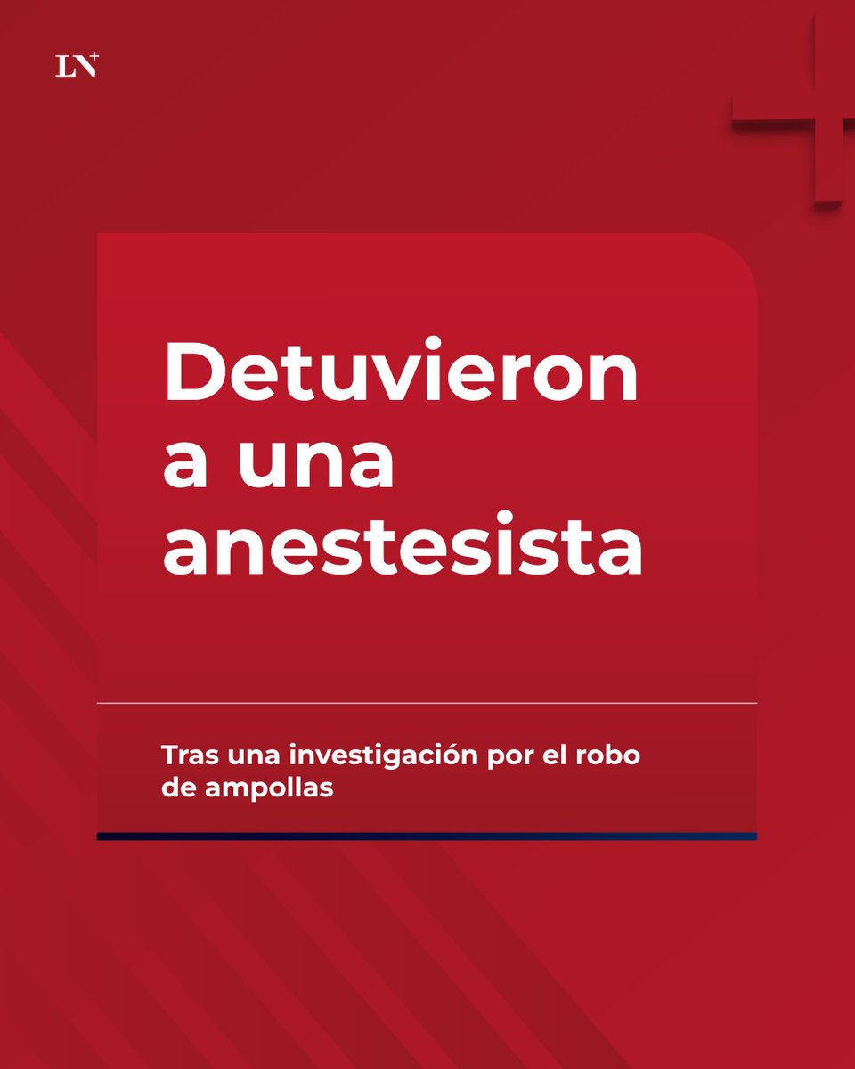 lanacionmas's tweet image. 🔴 Una anestesista fue detenida acusada de sustraer ampollas de fentanilo de un hospital de Vicente López y de simular cirugías mediante recetas falsas en los registros médicos. En un allanamiento a su domicilio, se hallaron distintos fármacos y anestésicos.

👉 En LN+