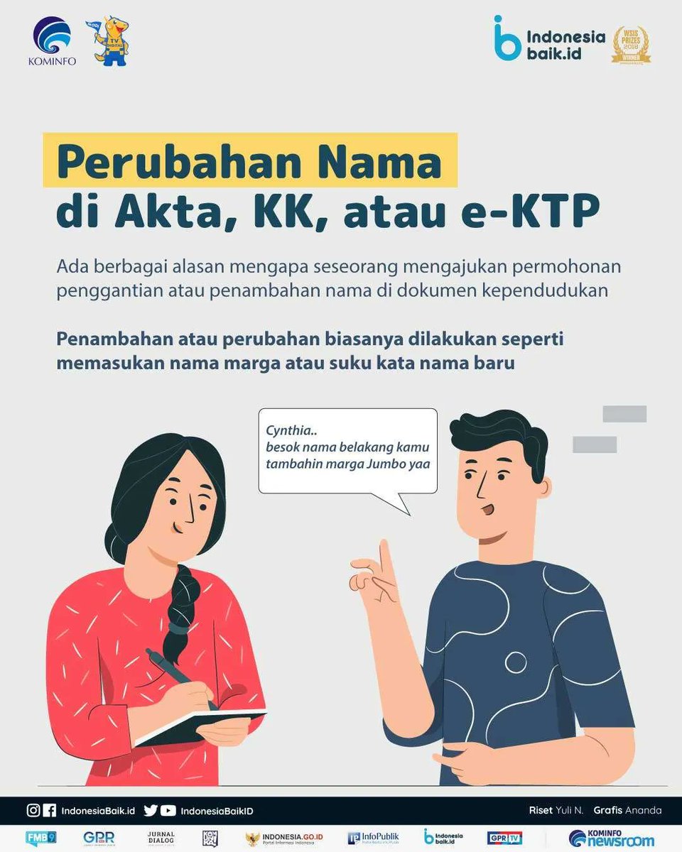 ilhampurnama887's tweet photo. AJAKAN KEPADA ORANG TUA YANG TERLANJUR MEMBERI NAMA TERLALU KREATIF PADA ANAK

1. Kalo anaknya masih dibawah 10 tahun, coba ganti dengan yang familiar dan umum.

2. Jika anaknya diatas 10 tahun, ubah namanya dengan mempertahankan 1 nama panggilan yg sudah menjadi identitasnya. https://t.co/HPK8Az5Bfa