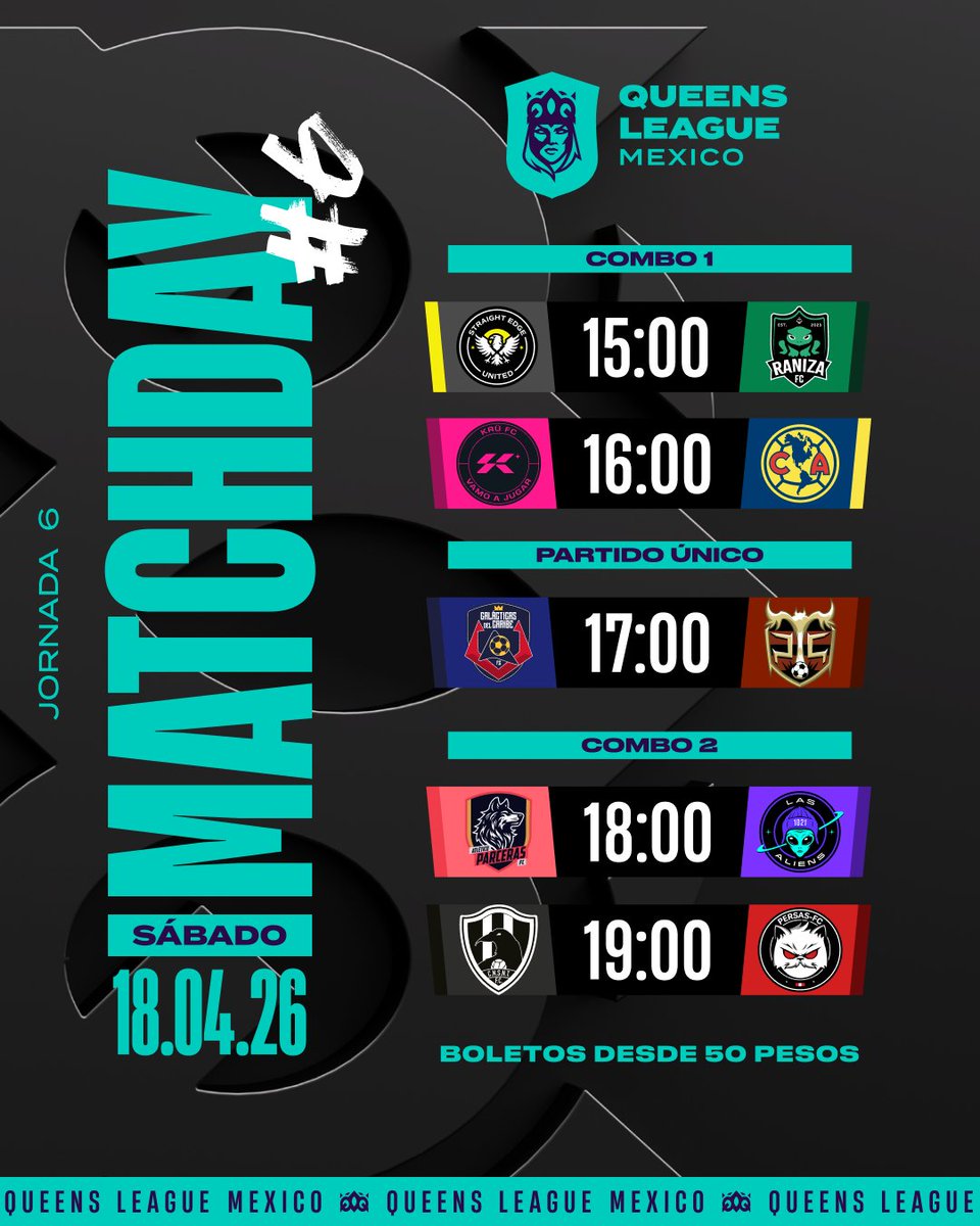 queensleague_mx's tweet photo. 🗓️ ¡Horarios confirmados para la Jornada 6!

Compra tus boletos para ver a tu equipo favorito en https://t.co/L7ROhQQHP5 🎟️​

#QLSchedule https://t.co/WcWENvb7Cu