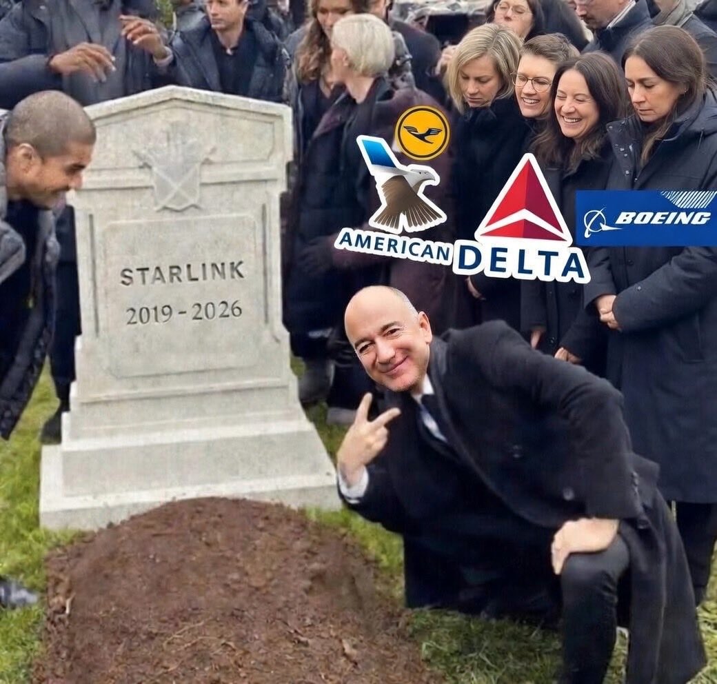 <a href="/elonmusk/">Elon Musk</a> Jeff Bezos with Amazon Leo and airlines  just ended Starlink 😳