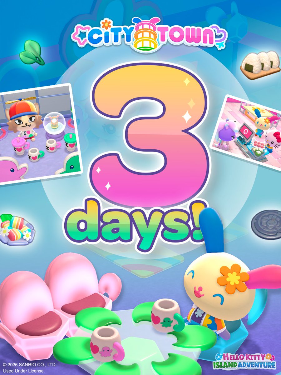 SunblinkGameDev's tweet image. We're starting the countdown! 3 days until @HelloKitty Island Adventure's City Town DLC comes to Nintendo Switch, Nintendo Switch 2, PC via Steam, and PlayStation5. 

#HelloKittyIslandAdventure #CityTown #HelloKitty #HKIA #NintendoSwitch #NintendoSwitch2 #Steam #PS5