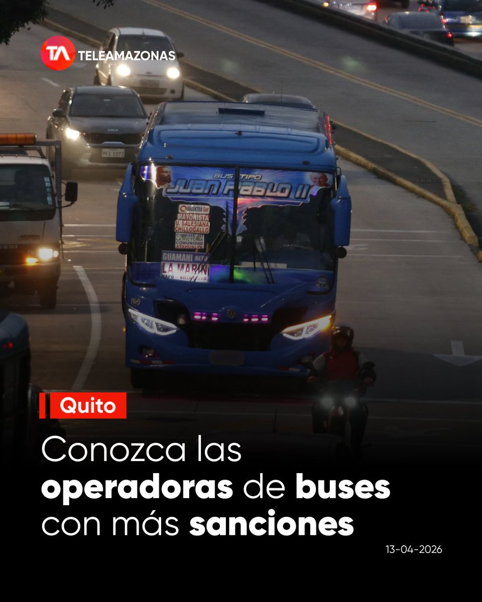 teleamazonasec's tweet image. #Quito | ¿Tu bus está en la lista? La AMT revela cuáles son las operadoras con más sanciones en lo que va de 2026. 🚌🛑
Más de 2 400 conductores han sido multados por circular con puertas abiertas, invadir carriles y más.
Revisa el ranking aquí : f.mtr.cool/rntpaqhoxl