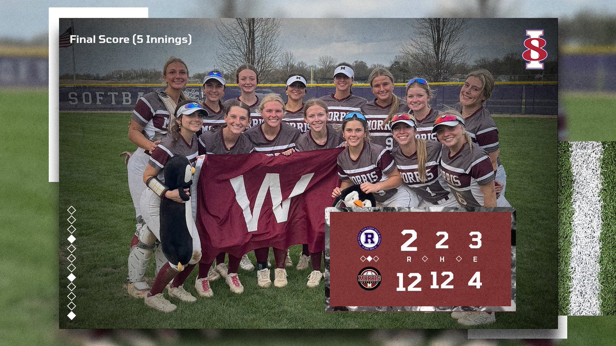 MorrisSoftball2's tweet photo. Morris Varsity Softball defeats Rochelle 12-2 in 5 innings to improve to 14-3 (2-1). Tessa Cryder picks up the complete game win giving up 2 hits, 1 earned run, while striking out 9. Cami Pfeifer and Bree Enerson win MVP. https://t.co/til0arAhmJ