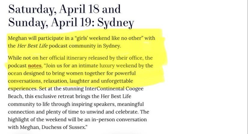 What! Meghan’s weekend retreat is not part of the ‘official itinerary’ ~ given this is what has been promoted as a Meghan centric event ~ is it simply an afterthought.