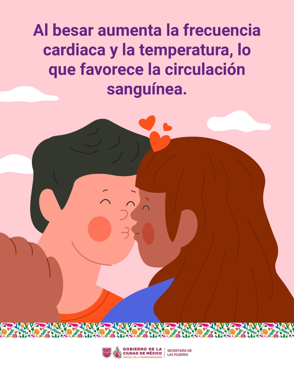 SeMujeresCDMX's tweet photo. En este #DíaInternacionalDelBeso 👩‍❤️‍💋‍👩👨‍❤️‍💋‍👨👩‍❤️‍💋‍👨 recordamos que los #besos 💋🫦 tienen diversos beneficios, pero para que un beso tenga efectos positivos, debe ser libre, deseado y con consentimiento. Preguntar y escuchar siempre es la base de relaciones sanas.

😘💜 https://t.co/M7IjqvxzKg