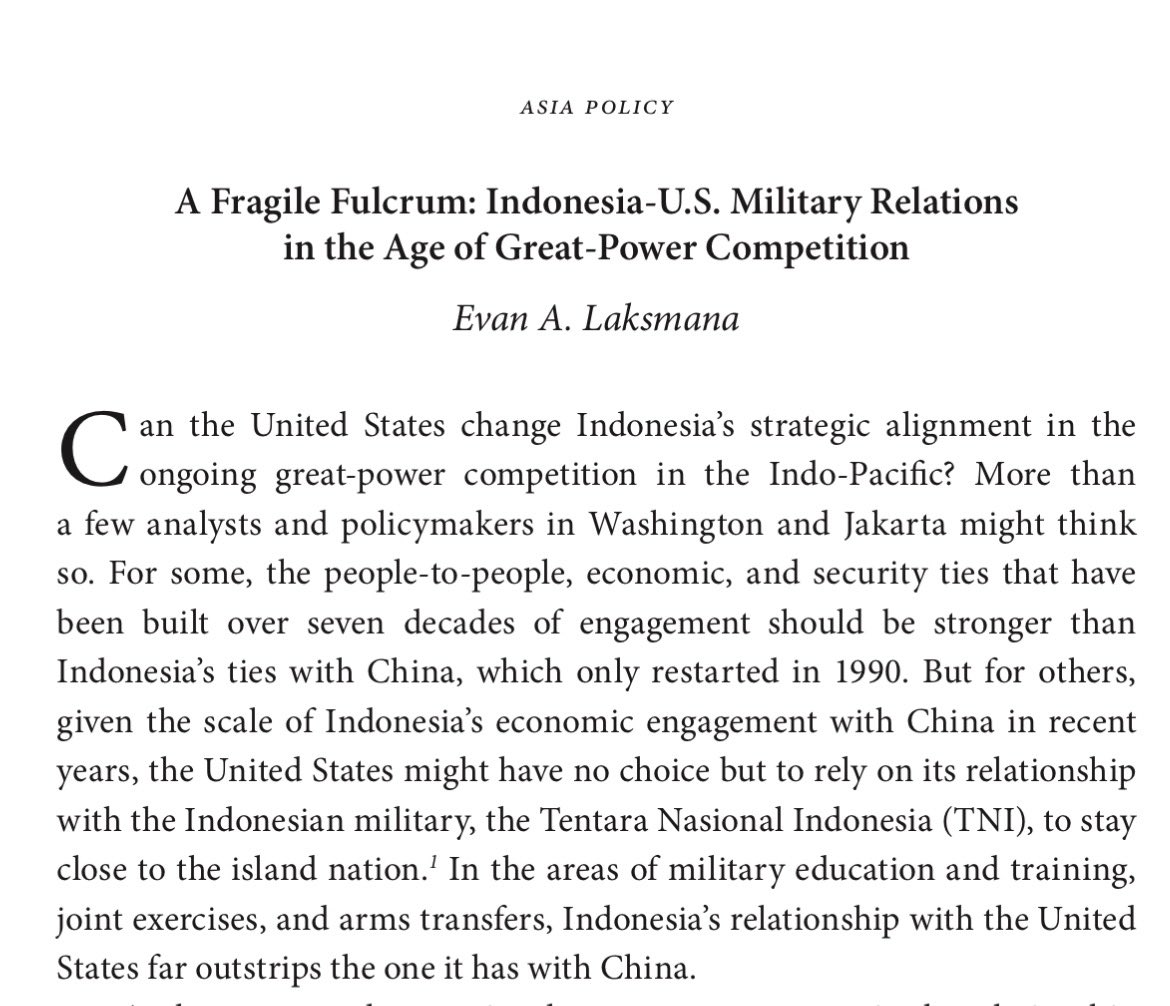“In the areas of military education and training, joint exercises, and arms transfers, Indonesia’s relationship with the United States far outstrips the one it has with China… [but] there is no need to overemphasize, overestimate, or overleverage military ties when other