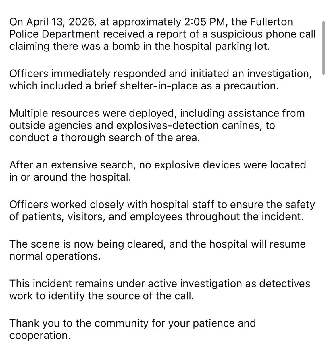 Fullerton PD tweet media