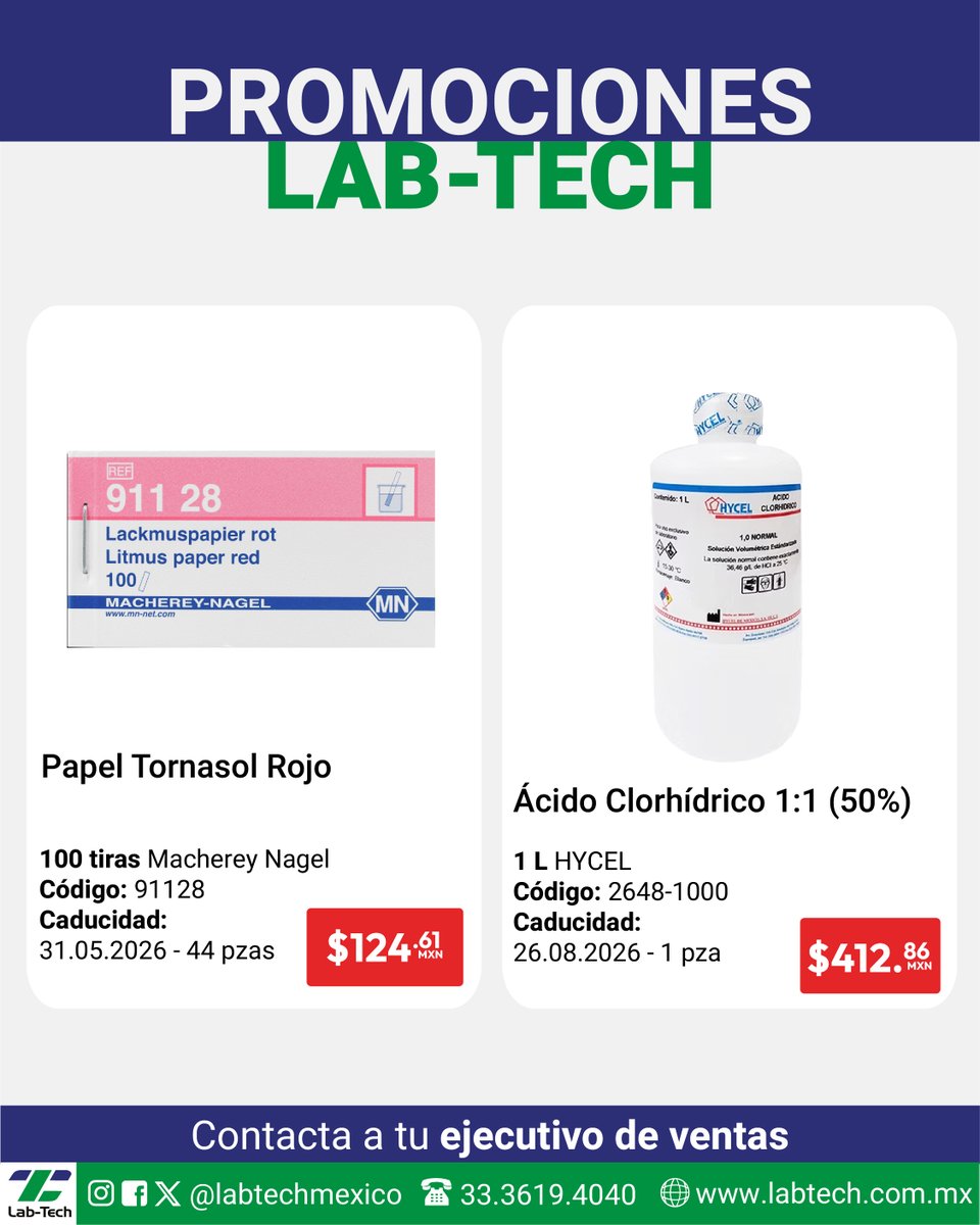 LabTechMexico's tweet photo. 🔬✨ ¡Aprovecha nuestros precios especiales en reactivos de laboratorio!
Envíanos mensaje para consultar disponibilidad. https://t.co/QkEgDrLJby