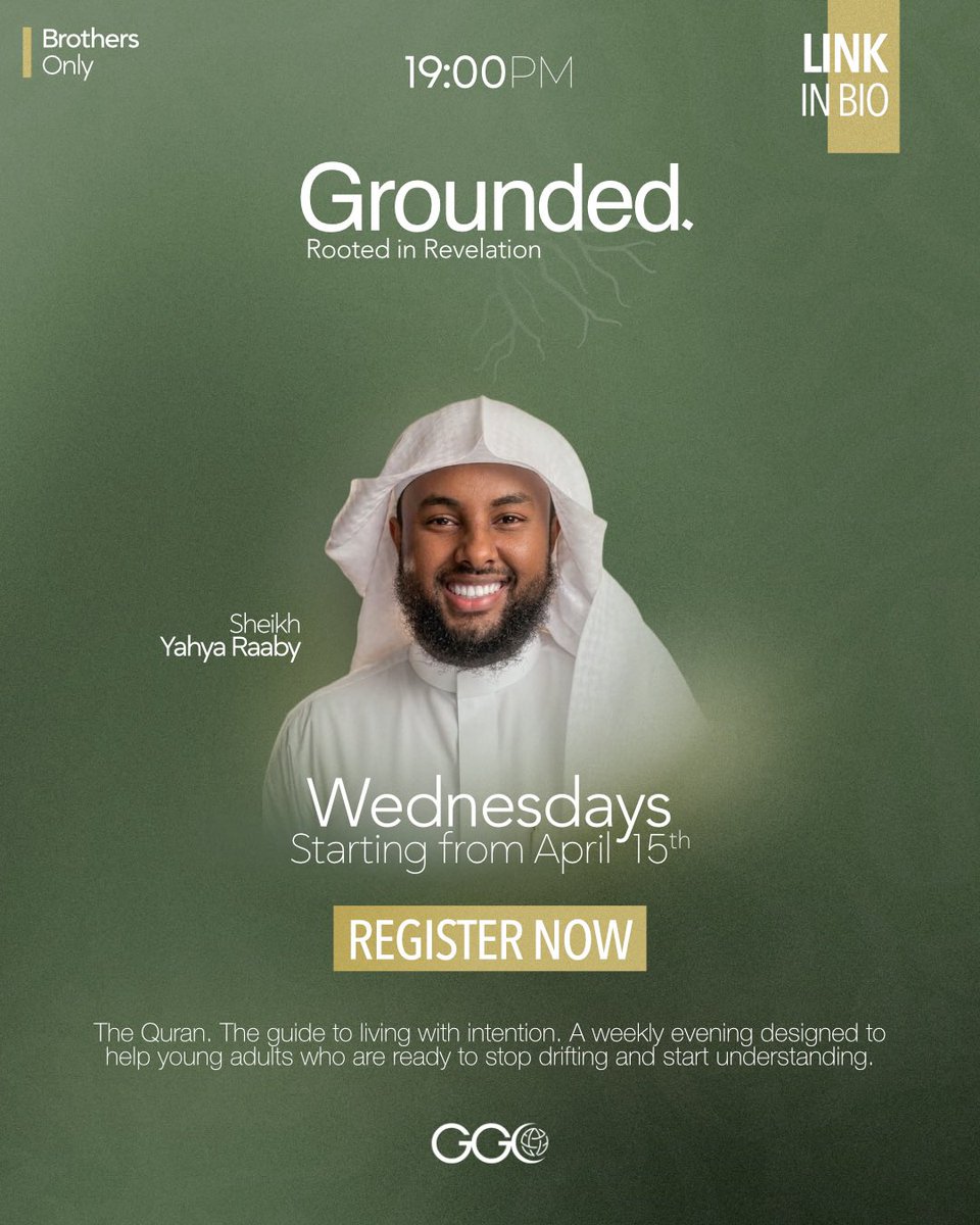 YahyaRaaby's tweet photo. Grounded Community London 

One evening a week. One surah. An hour that changes how you hear the Quran for the rest of your life.

Register Here

https://t.co/7WFYUd2UqJ

Share!

Each week, you sit with the Quran in a way that goes beyond reading. You learn to understand its words, unpack its meaning, and extract guidance that is relevant to your everyday life.

You leave each session with something real. Not just information, but clarity.

Join us this Wednesday in West London for our Grounded Launch.