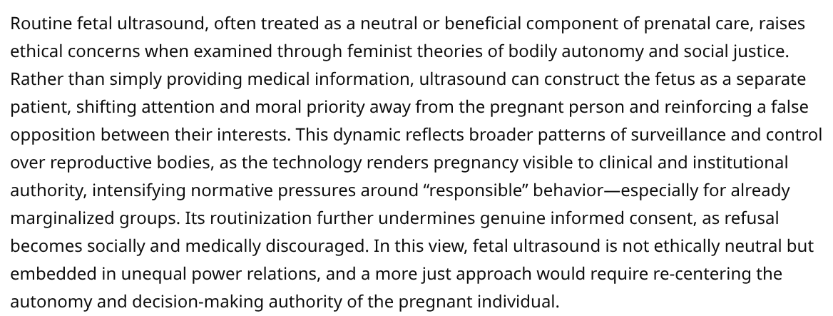 LateNightLuis's tweet photo. @disco___cat Disagree, this is quintessential slop and AI is very very good at slop

Here's chatGPT take when asked for an argument that ultrasounds are unethical from a social justice feminist perspective https://t.co/fb8kCMWyGx