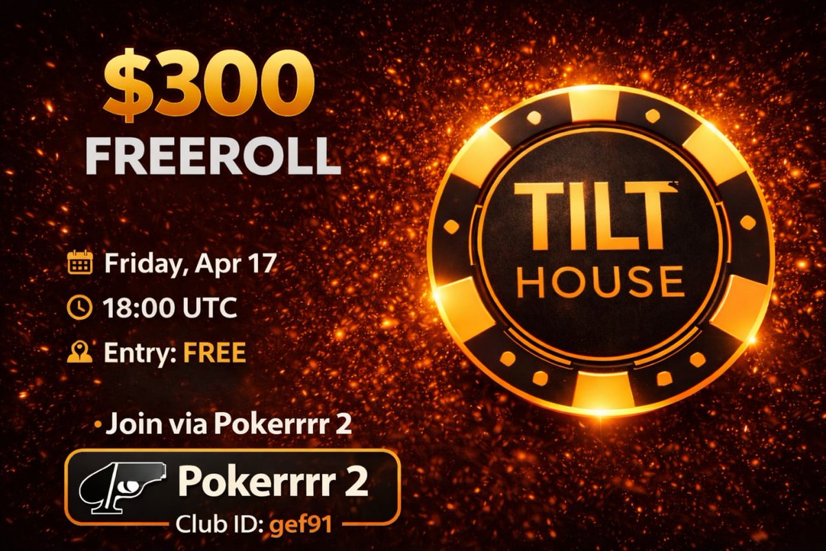 Another solid free entry poker tournament for this week 👀♠️

Tilt House is running FREEROLL #2 with a $300 prize pool and only 180 seats, so this one should be pretty soft for anyone who gets in early.

📅 Friday, April 17
⏰ 18:00 UTC
🎟 FREE entry
📱 Pokerrrr 2
🔑 Club ID: