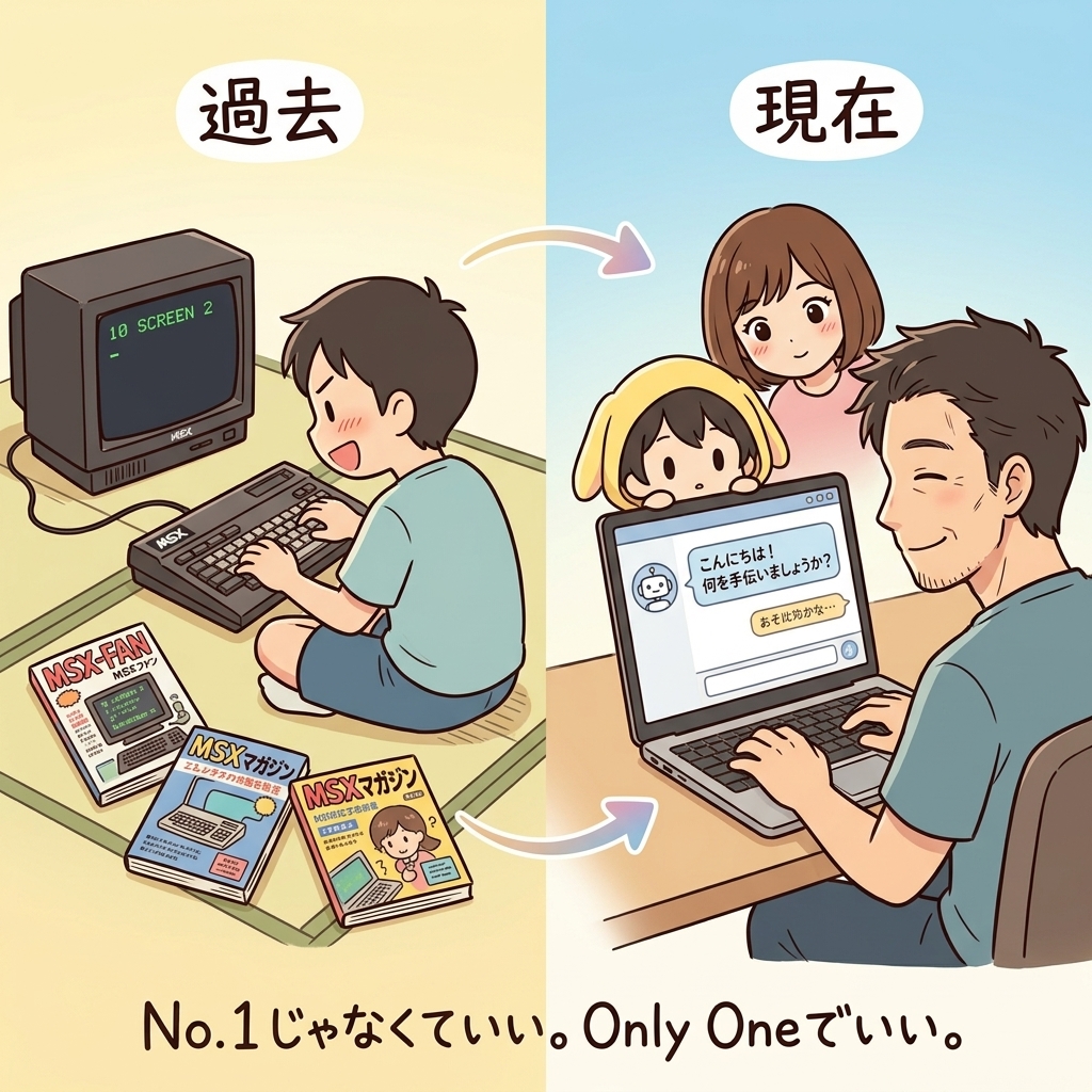 aiasoby's tweet image. MSX-FANのBASICコードをひたすら打ち込んでいた少年時代。地元姫路の天才プログラマーへの憧れと「自分には無理だ」と壁を作った過去。でも今なら思う。No.1じゃなくてOnly Oneでいい。スイカゲームを遊んでくれるキッズたちへの感謝も込めて☔ ai-asoby.xii.jp/blog/diary/dia… #偶日記 #MSX #OnlyOne