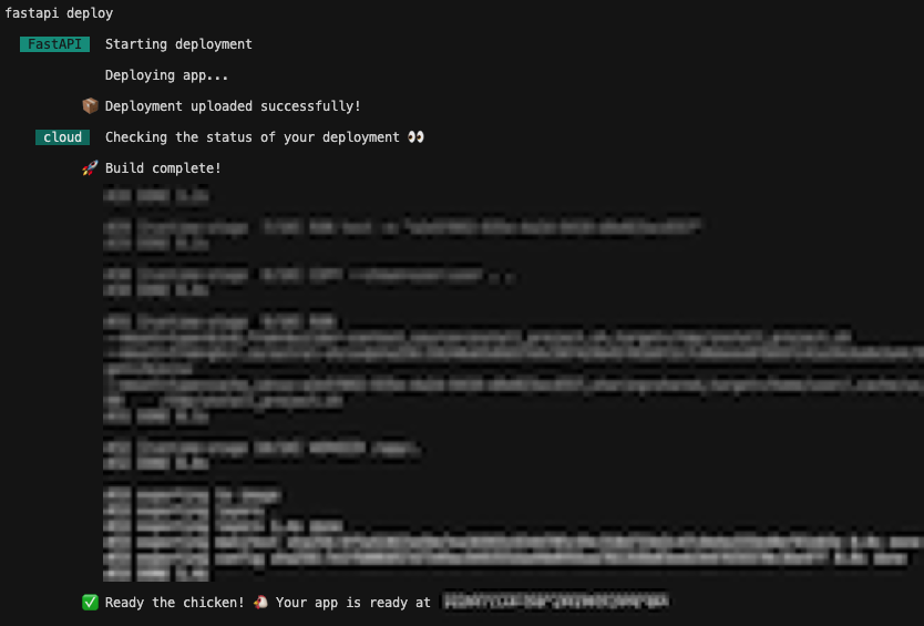 VineetSarpal's tweet image. ✅ Ready the chicken!  🐔 Your app is ready..

One command: fastapi deploy
localhost → production: in seconds

Shoutout to @tiangolo @FastAPIcloud  team for building something that genuinely removes the friction from going to production.

#FastAPI #Cloud #Deploy