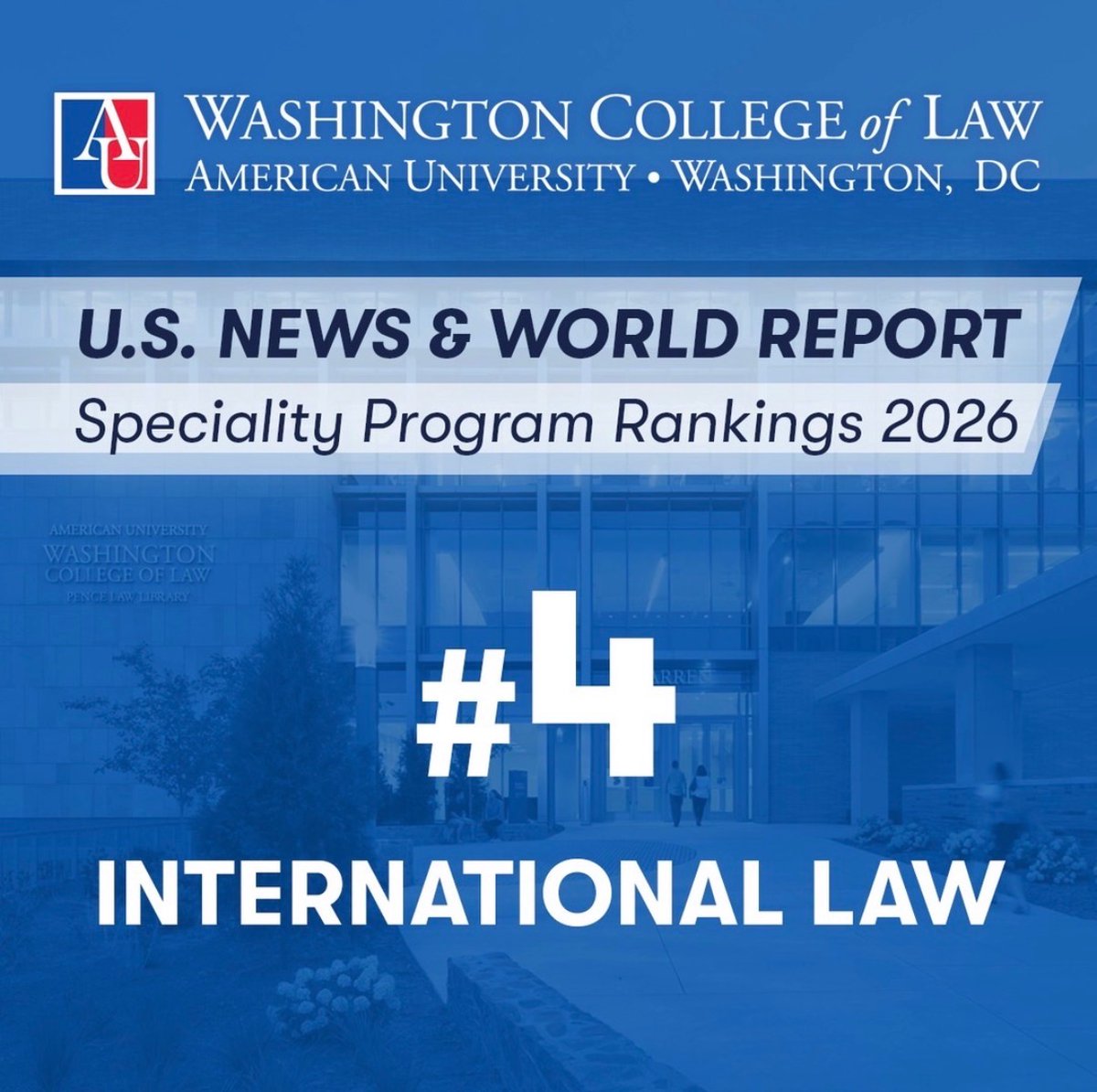 U.S. News &amp; World Report ranks AUWCL as the #4 law school in the country for international law!

Apply here/ Aplica aquí: american.edu/wcl/academics/…
Contact/ Contacto: humanrightsllm@wcl.american.edu
More info/ Más información: american.edu/wcl/impact/ini…