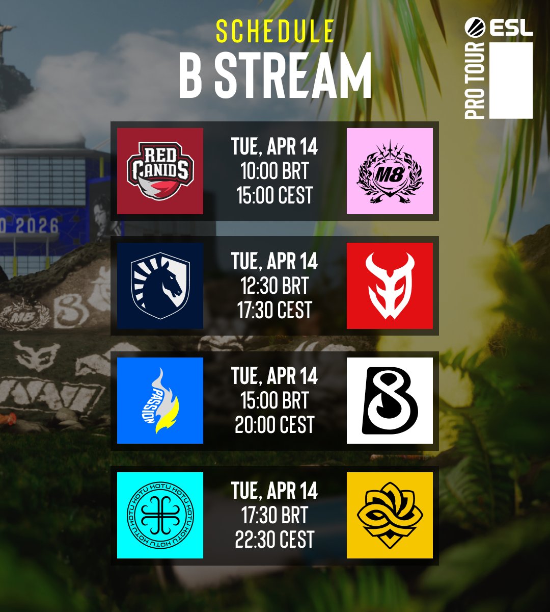 Day 2 of #IEM Rio 2026 is LOCKED IN 🔒

Check out the schedule for the A &amp; B stream below! 👇