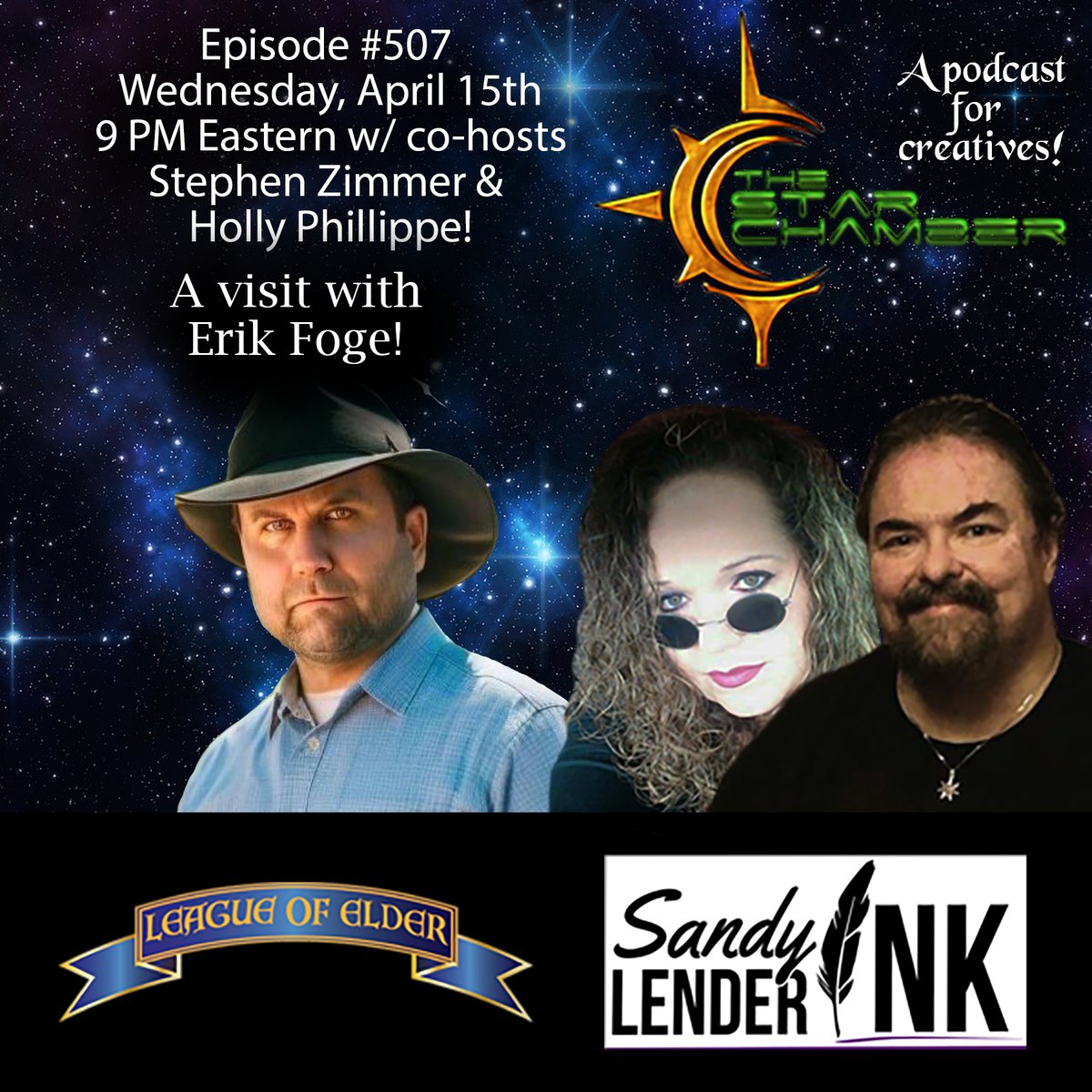 ImaginariumCon's tweet image. New Star Chamber Show live episode this Wednesday!

Featured guest is award-winning thriller author Erik Foge!

Listen live on PodBean at podbean.com/lsw/e5eNdiVzix…

#writing #podcast #creative
