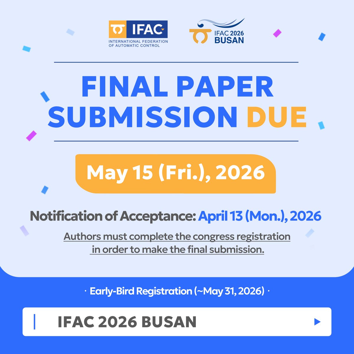 IFAC World Congress 2026 (Busan, Korea) tweet media