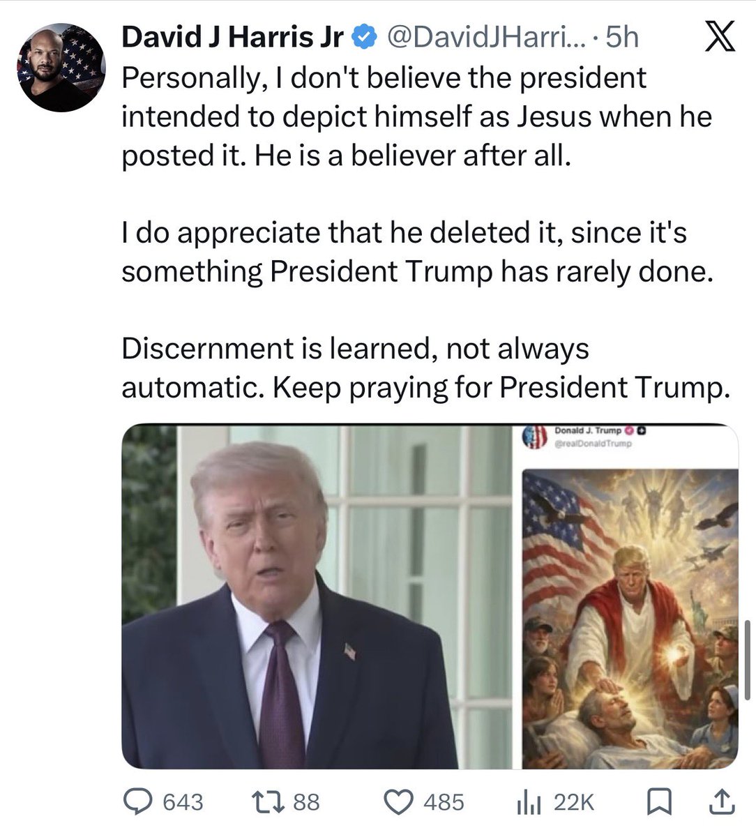 aidnmclaughlin's tweet photo. If I were going to partake in a coordinated campaign to defend Trump’s claim he didn’t know the meme depicted him as Jesus, I wouldn’t use a video prominently displaying the meme depicting him very obviously as Jesus https://t.co/ThHBXm8GeT