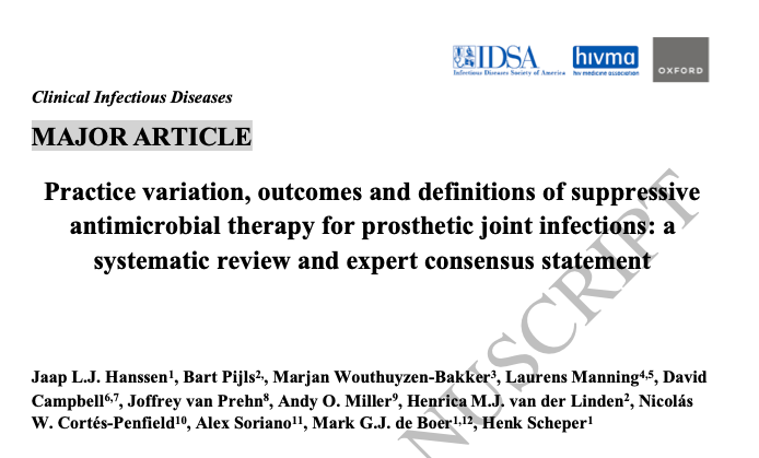 AliSMV7's tweet photo. Practice variation, outcomes and definitions of suppressive antimicrobial therapy for prosthetic joint infections: a systematic review and expert consensus statement

https://t.co/5a4KiiGsgi https://t.co/Ze3GP2qoff