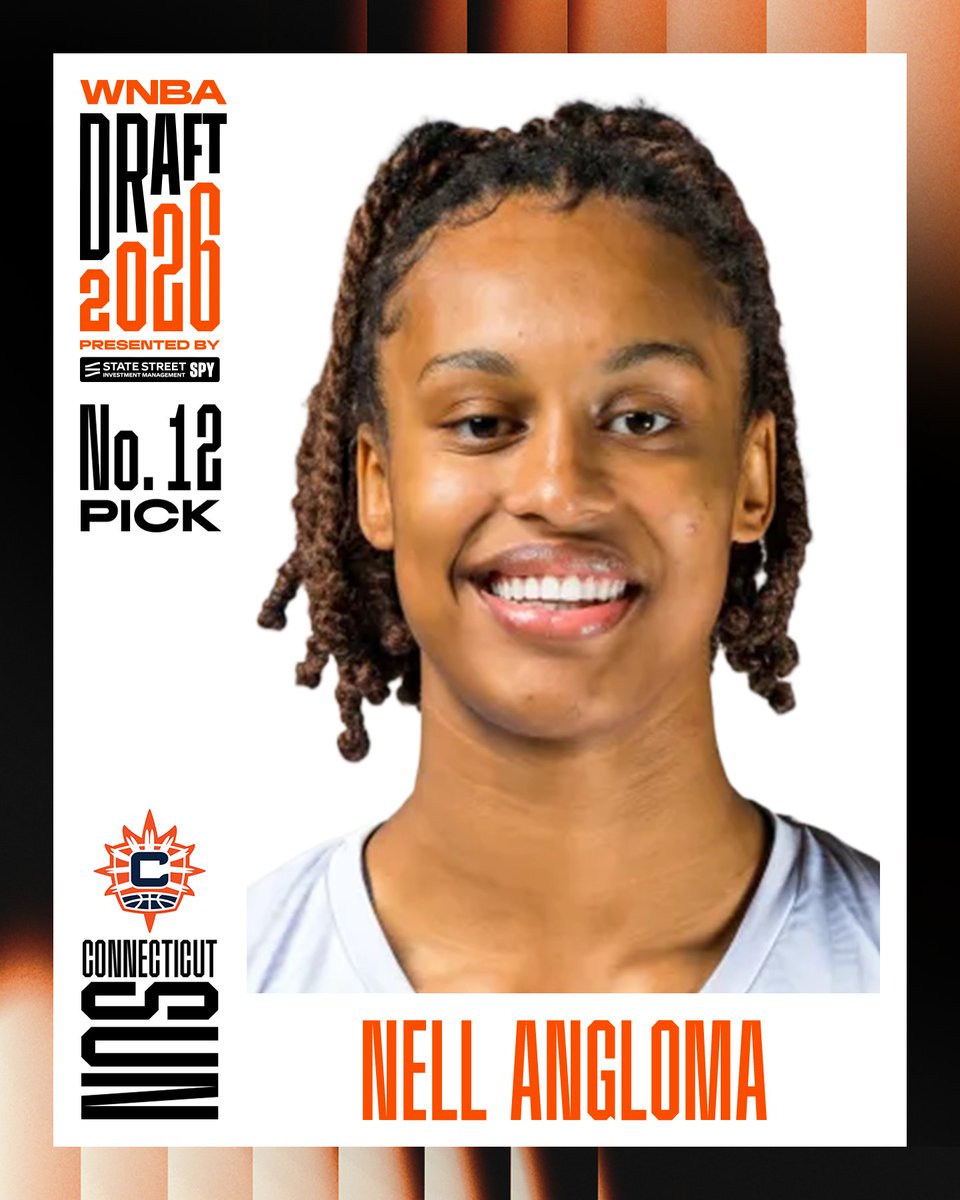 WNBA's tweet photo. With the No. 12 pick of the WNBA Draft, the @ConnecticutSun select Nell Angloma!

2026 #WNBADraft presented by State Street Investment Management SPY https://t.co/3ZVi6WKwPo