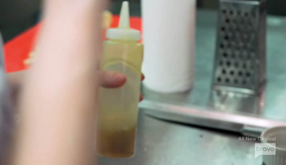 RoastReality's tweet image. How tf do you put dish soap in the same container as your oil?? Also, that does not look like dish soap. Wondering if this is staged/produced for drama #belowdeckdownunder