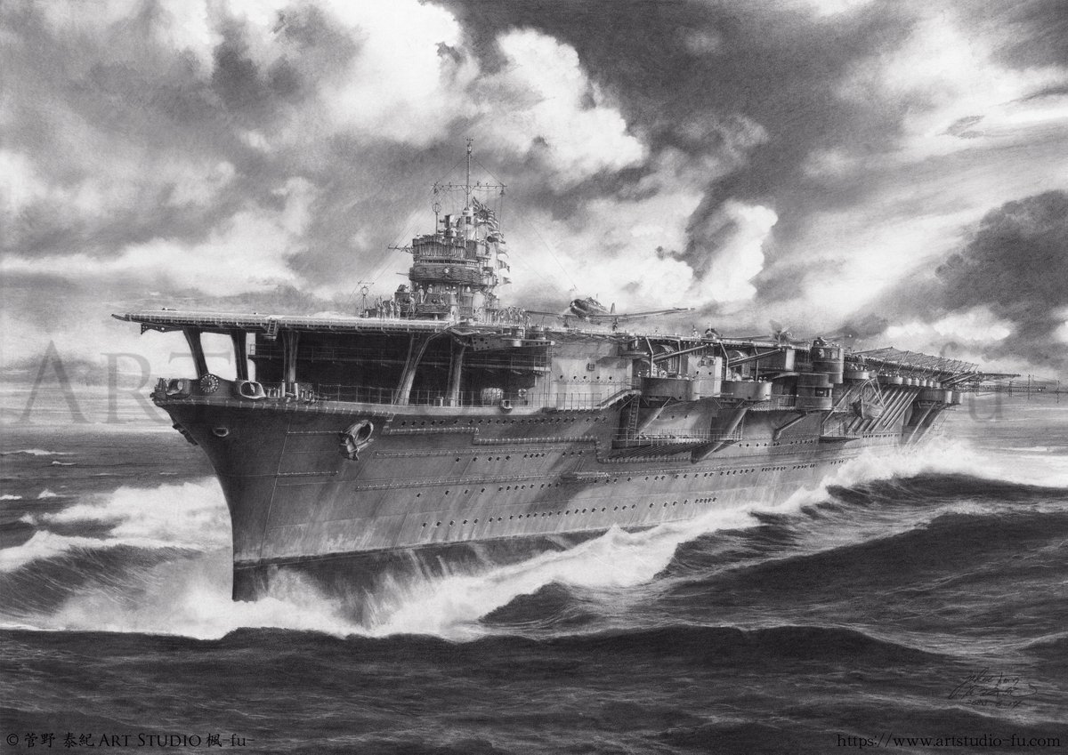 ArtStudiofu1's tweet image. 【PIXIV更新】#鉛筆画「鶴は万里を征く ー航空母艦 翔鶴 2602ー」"The Great Crane Crosses the Ocean -Aircraft Carrier Shokaku 2602 Kanno Kenzo Launches His Plane-"