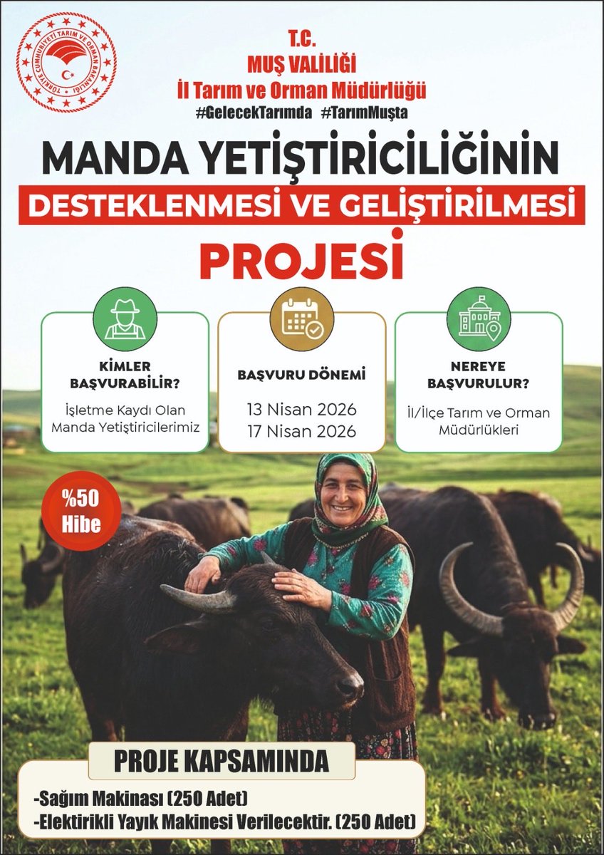 Manda varlığıyla ülkemizin önemli merkezlerinden biri olan ilimizde, manda yetiştiricilerimizin alt yapılarını güçlendirmek suretiyle üretimde sürdürülebilirliği, verim ve kaliteyi artırmayı hedefliyoruz.🐃🐃👩🏽‍🌾

<a href="/ibrahimyumakli/">İbrahim Yumaklı</a> <a href="/Valiavnicakir/">Avni Çakır</a> <a href="/TCTarim/">T.C. Tarım ve Orman Bakanlığı</a> <a href="/TR_HAYGEM/">Hayvancılık Genel Müdürlüğü</a>